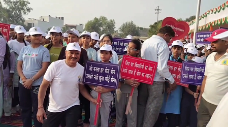 Schoolchildren Take Part in Marathon Ahead of International Yoga Day