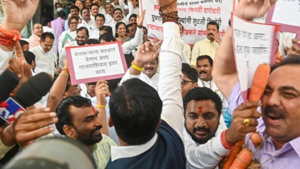 Shinde group, Opposition MLAs jostle, fisticuffs outside Maharashtra Legislature 